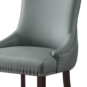 HomeRoots Set of Two Elegant Tufted Light Gray Faux Leather Dining Chairs with Espresso Legs & Nailhead Trim 543525