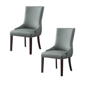 HomeRoots Set of Two Elegant Tufted Light Gray Faux Leather Dining Chairs with Espresso Legs & Nailhead Trim 543525