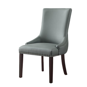 HomeRoots Set of Two Elegant Tufted Light Gray Faux Leather Dining Chairs with Espresso Legs & Nailhead Trim 543525