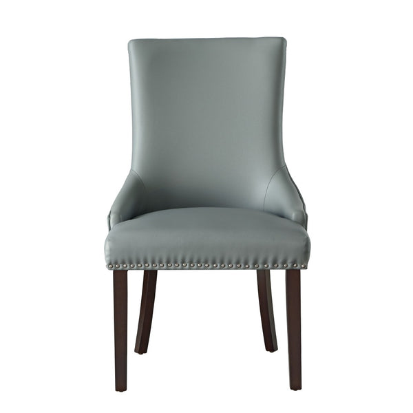 HomeRoots Set of Two Elegant Tufted Light Gray Faux Leather Dining Chairs with Espresso Legs & Nailhead Trim 543525