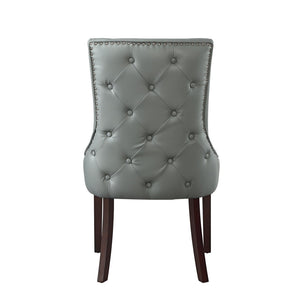 HomeRoots Set of Two Elegant Tufted Light Gray Faux Leather Dining Chairs with Espresso Legs & Nailhead Trim 543525
