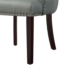 HomeRoots Set of Two Elegant Tufted Light Gray Faux Leather Dining Chairs with Espresso Legs & Nailhead Trim 543525