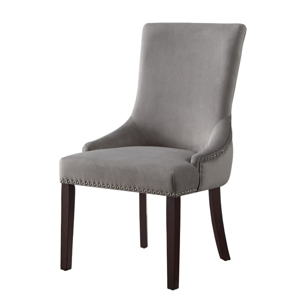 HomeRoots Set of Two Elegant Tufted Gray Velvet Dining Chairs with Espresso Legs – Stylish & Versatile Accent Seating 543527
