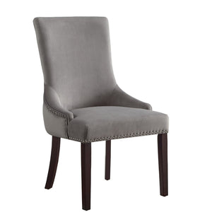 HomeRoots Set of Two Elegant Tufted Gray Velvet Dining Chairs with Espresso Legs – Stylish & Versatile Accent Seating 543527