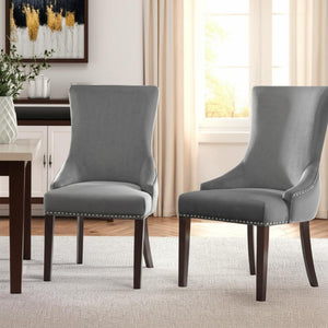 HomeRoots Set of Two Elegant Tufted Gray Velvet Dining Chairs with Espresso Legs – Stylish & Versatile Accent Seating 543527