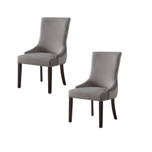 HomeRoots Set of Two Elegant Tufted Gray Velvet Dining Chairs with Espresso Legs – Stylish & Versatile Accent Seating 543527