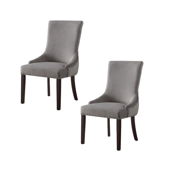 HomeRoots Set of Two Elegant Tufted Gray Velvet Dining Chairs with Espresso Legs – Stylish & Versatile Accent Seating 543527