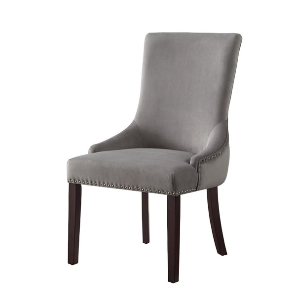HomeRoots Set of Two Elegant Tufted Gray Velvet Dining Chairs with Espresso Legs – Stylish & Versatile Accent Seating 543527