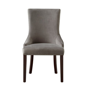 HomeRoots Set of Two Elegant Tufted Gray Velvet Dining Chairs with Espresso Legs – Stylish & Versatile Accent Seating 543527