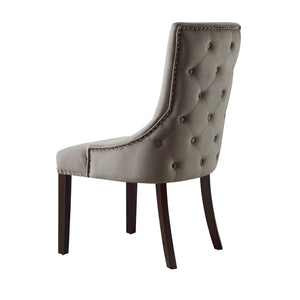 HomeRoots Set of Two Elegant Tufted Gray Velvet Dining Chairs with Espresso Legs – Stylish & Versatile Accent Seating 543527