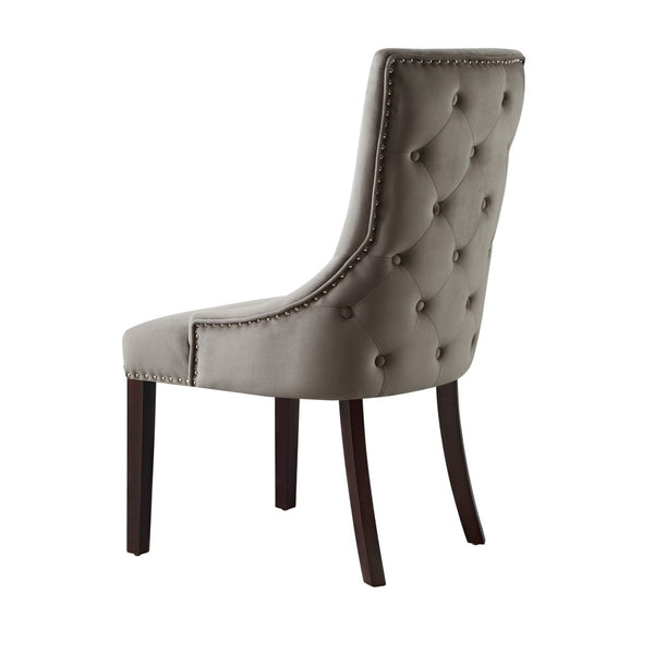 HomeRoots Set of Two Elegant Tufted Gray Velvet Dining Chairs with Espresso Legs – Stylish & Versatile Accent Seating 543527