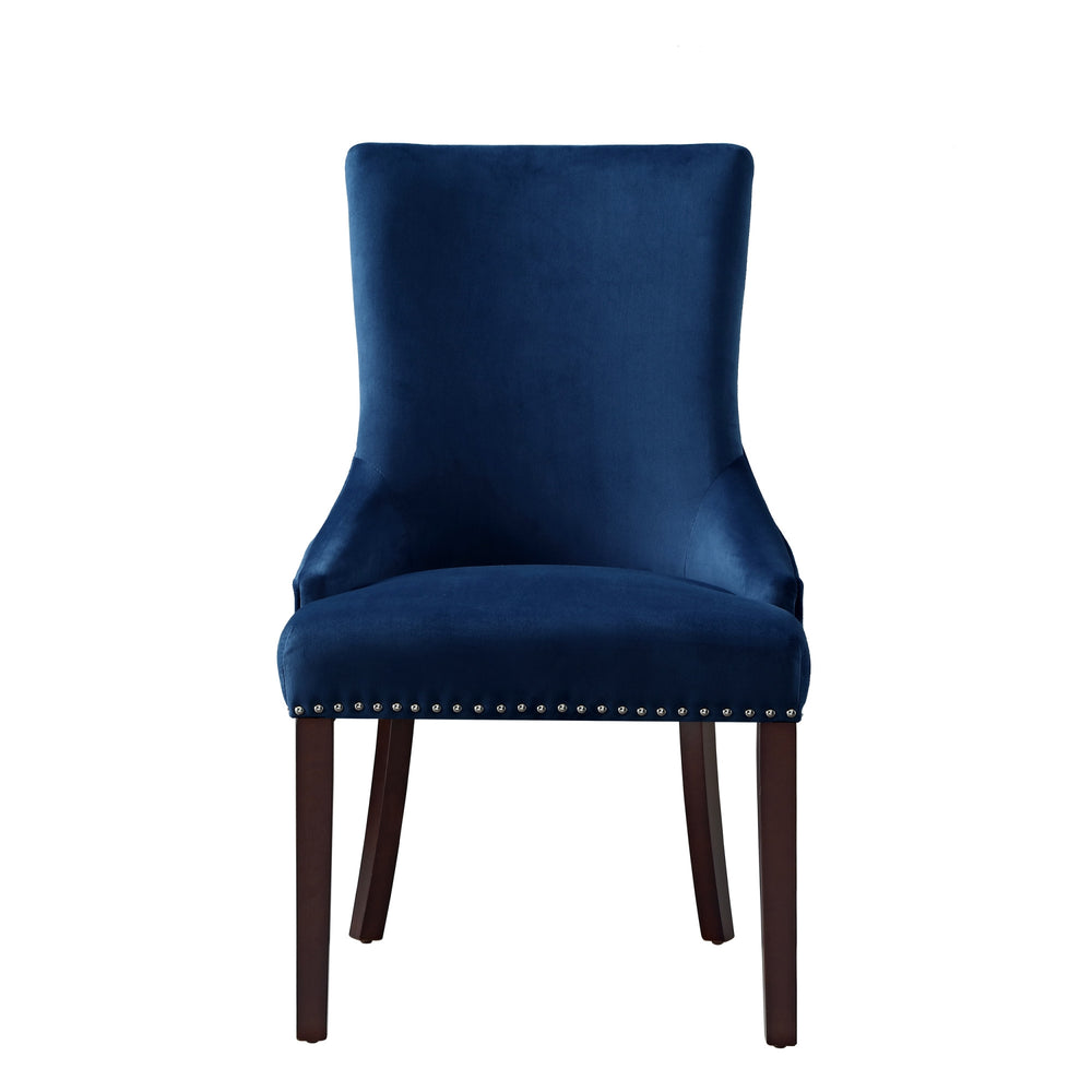 Homeroots Set Of Two Tufted Navy Blue And Espresso Upholstered Velvet Dining Side Chairs  Wood 543528