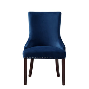Homeroots Set Of Two Tufted Navy Blue And Espresso Upholstered Velvet Dining Side Chairs  Wood 543528