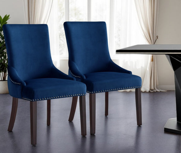 HomeRoots Set of Two Elegant Tufted Navy Blue Velvet Dining Chairs with Espresso Legs for Versatile Spaces 543528