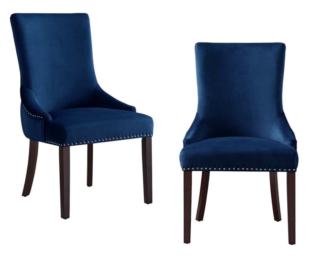HomeRoots Set of Two Elegant Tufted Navy Blue Velvet Dining Chairs with Espresso Legs for Versatile Spaces 543528