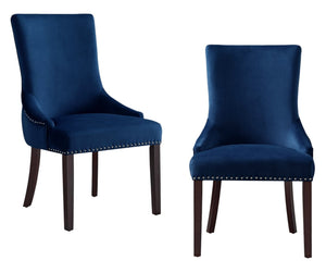 HomeRoots Set of Two Elegant Tufted Navy Blue Velvet Dining Chairs with Espresso Legs for Versatile Spaces 543528