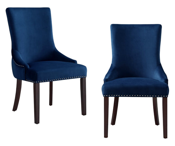 HomeRoots Set of Two Elegant Tufted Navy Blue Velvet Dining Chairs with Espresso Legs for Versatile Spaces 543528