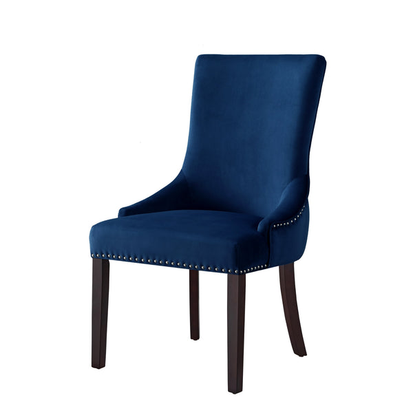 Homeroots Set Of Two Tufted Navy Blue And Espresso Upholstered Velvet Dining Side Chairs  Wood 543528