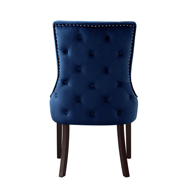 Homeroots Set Of Two Tufted Navy Blue And Espresso Upholstered Velvet Dining Side Chairs  Wood 543528