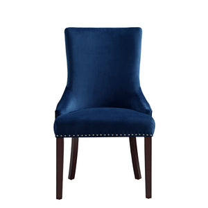 HomeRoots Set of Two Elegant Tufted Navy Blue Velvet Dining Chairs with Espresso Legs for Versatile Spaces 543528