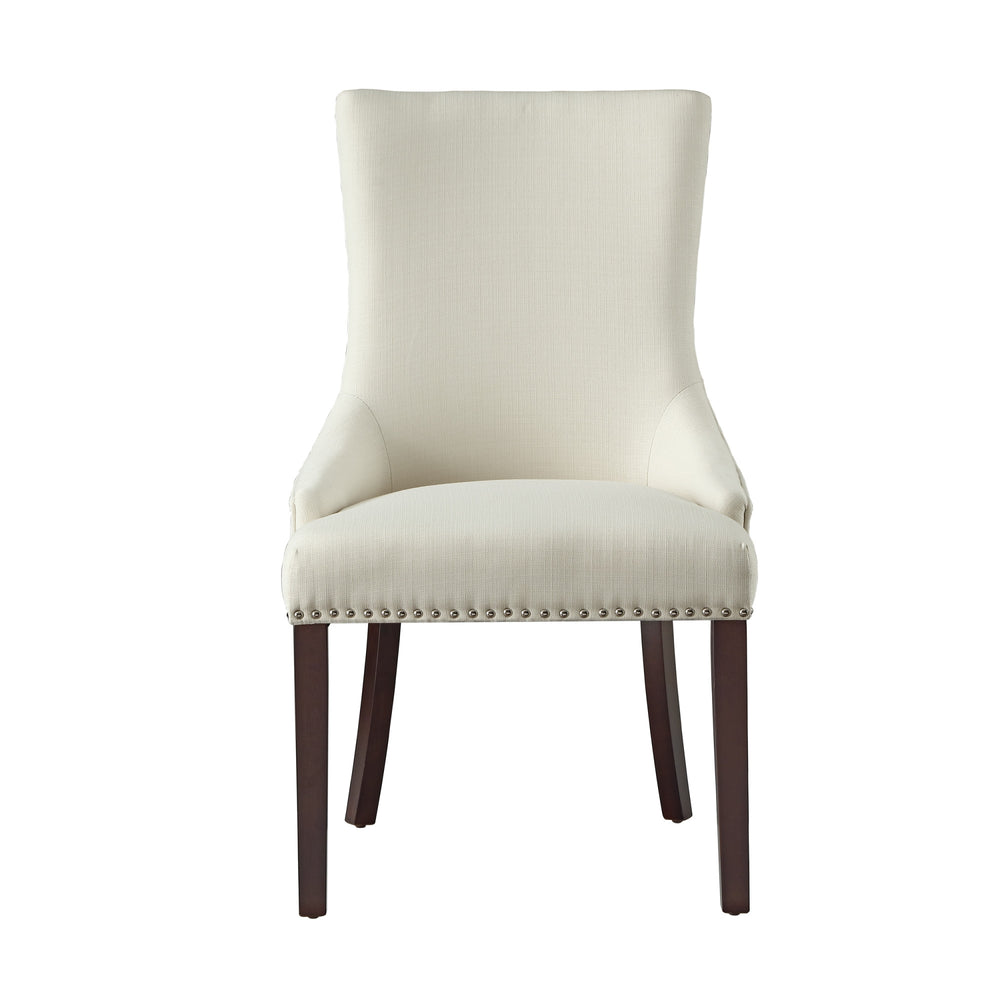 Homeroots Set Of Two Tufted Cream And Espresso Upholstered Linen Dining Side Chairs  Wood 543529