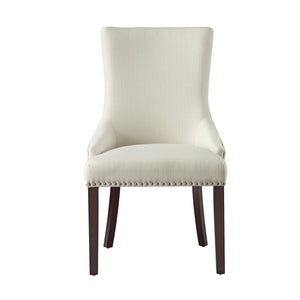 Homeroots Set Of Two Tufted Cream And Espresso Upholstered Linen Dining Side Chairs  Wood 543529