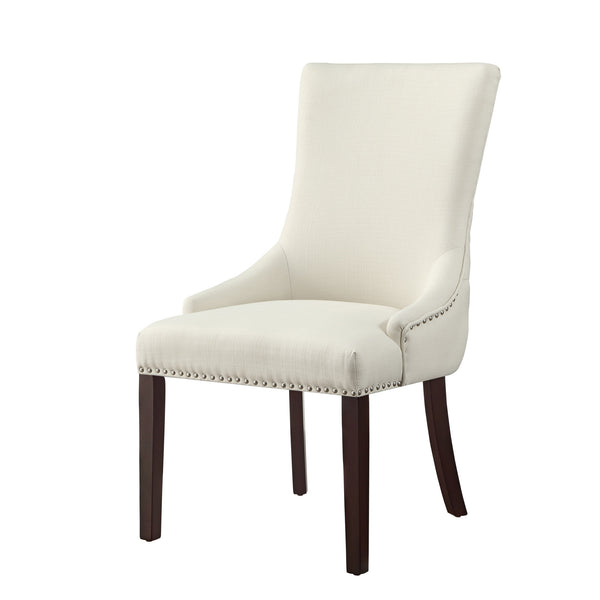 Homeroots Set Of Two Tufted Cream And Espresso Upholstered Linen Dining Side Chairs  Wood 543529