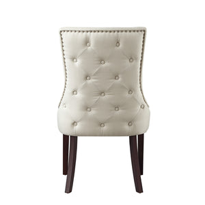 Homeroots Set Of Two Tufted Cream And Espresso Upholstered Linen Dining Side Chairs  Wood 543529