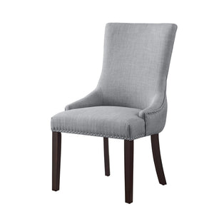 HomeRoots Set of Two Elegant Tufted Light Gray Upholstered Dining Chairs with Espresso Legs & Nailhead Trim 543530