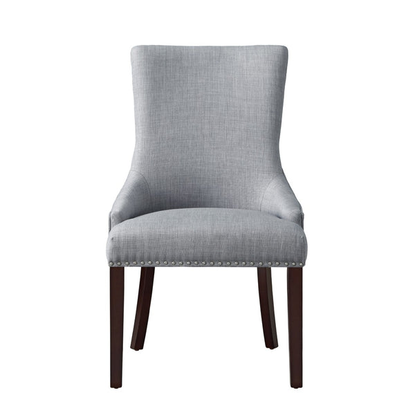 HomeRoots Set of Two Elegant Tufted Light Gray Upholstered Dining Chairs with Espresso Legs & Nailhead Trim 543530