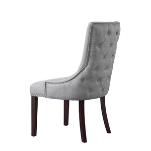 HomeRoots Set of Two Elegant Tufted Light Gray Upholstered Dining Chairs with Espresso Legs & Nailhead Trim 543530