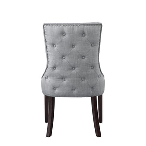 HomeRoots Set of Two Elegant Tufted Light Gray Upholstered Dining Chairs with Espresso Legs & Nailhead Trim 543530