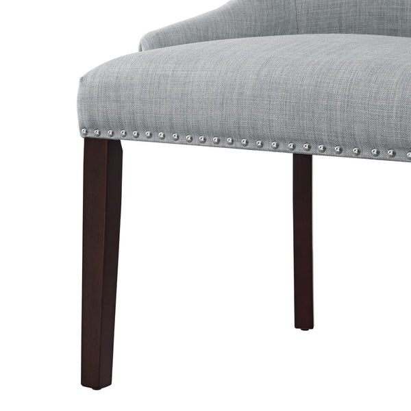 HomeRoots Set of Two Elegant Tufted Light Gray Upholstered Dining Chairs with Espresso Legs & Nailhead Trim 543530