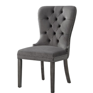 HomeRoots Set of Two Elegant Tufted Velvet Dining Chairs in Gray with Nailhead Trim for Stylish Comfort 543531