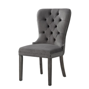 HomeRoots Set of Two Elegant Tufted Velvet Dining Chairs in Gray with Nailhead Trim for Stylish Comfort 543531