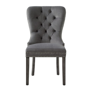 HomeRoots Set of Two Elegant Tufted Velvet Dining Chairs in Gray with Nailhead Trim for Stylish Comfort 543531