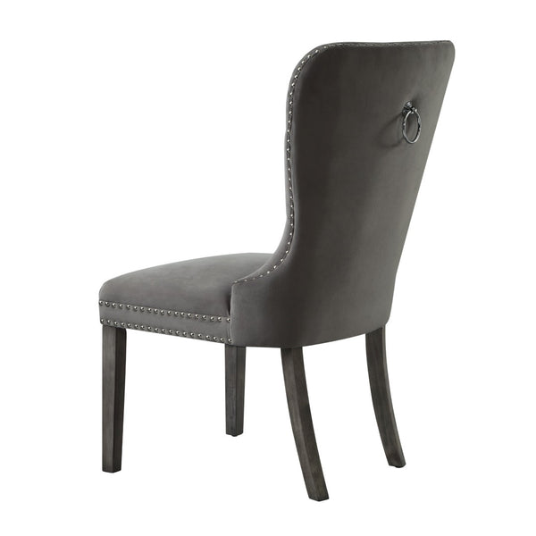 HomeRoots Set of Two Elegant Tufted Velvet Dining Chairs in Gray with Nailhead Trim for Stylish Comfort 543531