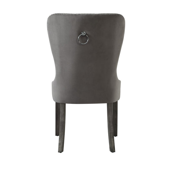 HomeRoots Set of Two Elegant Tufted Velvet Dining Chairs in Gray with Nailhead Trim for Stylish Comfort 543531