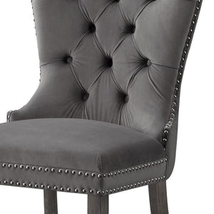 HomeRoots Set of Two Elegant Tufted Velvet Dining Chairs in Gray with Nailhead Trim for Stylish Comfort 543531