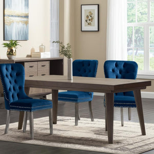 HomeRoots Set of Two Elegant Tufted Velvet Dining Chairs in Navy Blue & Light Gray for Stylish Seating 543532