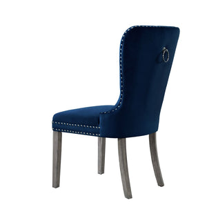HomeRoots Set of Two Elegant Tufted Velvet Dining Chairs in Navy Blue & Light Gray for Stylish Seating 543532