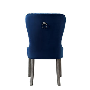 HomeRoots Set of Two Elegant Tufted Velvet Dining Chairs in Navy Blue & Light Gray for Stylish Seating 543532