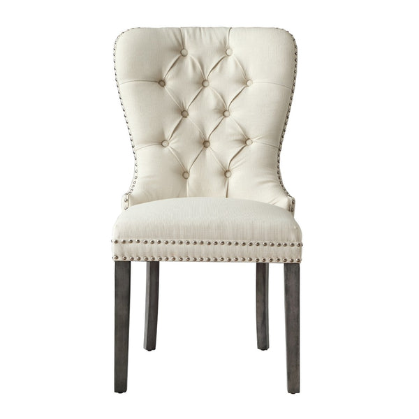 HomeRoots Set of Two Elegant Tufted Cream & Light Gray Linen Dining Chairs for Stylish Home Décor 543533
