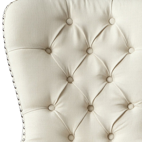HomeRoots Set of Two Elegant Tufted Cream & Light Gray Linen Dining Chairs for Stylish Home Décor 543533