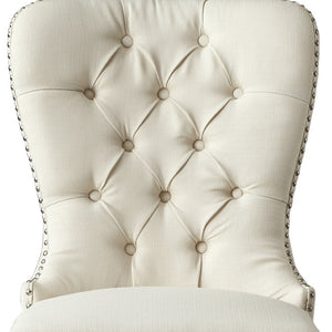 HomeRoots Set of Two Elegant Tufted Cream & Light Gray Linen Dining Chairs for Stylish Home Décor 543533
