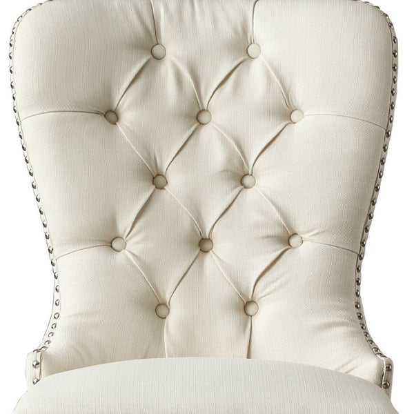 HomeRoots Set of Two Elegant Tufted Cream & Light Gray Linen Dining Chairs for Stylish Home Décor 543533