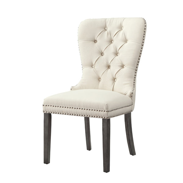 HomeRoots Set of Two Elegant Tufted Cream & Light Gray Linen Dining Chairs for Stylish Home Décor 543533
