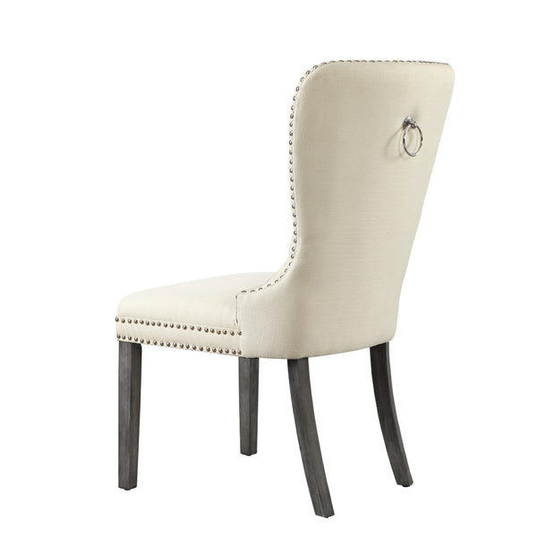 HomeRoots Set of Two Elegant Tufted Cream & Light Gray Linen Dining Chairs for Stylish Home Décor 543533