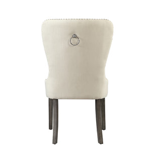 HomeRoots Set of Two Elegant Tufted Cream & Light Gray Linen Dining Chairs for Stylish Home Décor 543533