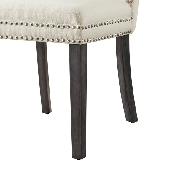 HomeRoots Set of Two Elegant Tufted Cream & Light Gray Linen Dining Chairs for Stylish Home Décor 543533